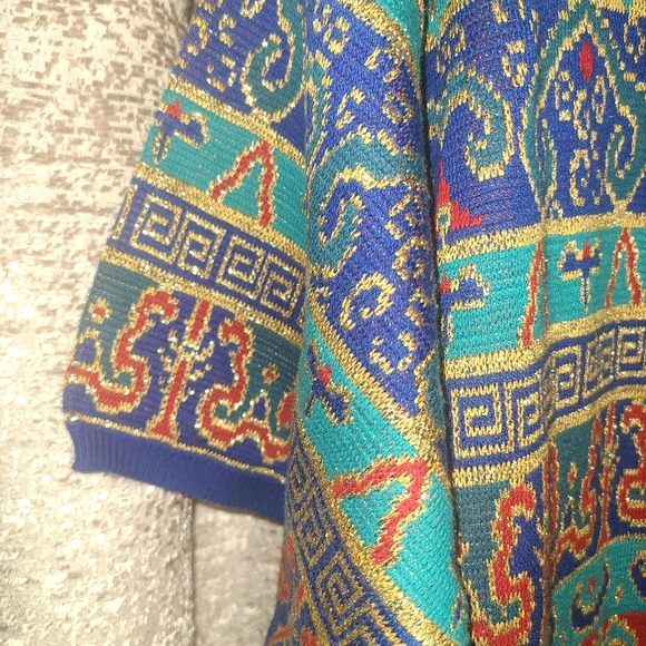 Batya Vintage Sweater Red Blue Gold Size L - Picture 3 of 5